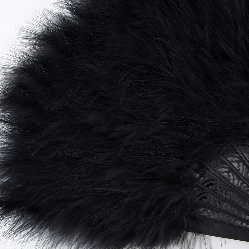 BABEYOND Marabou Feather Fan 20s Vintage Folding Fan Flapper Hand Fan for Costume Dancing Show Tea Party Wedding Decoration (Black-Black Rib) - Image 2